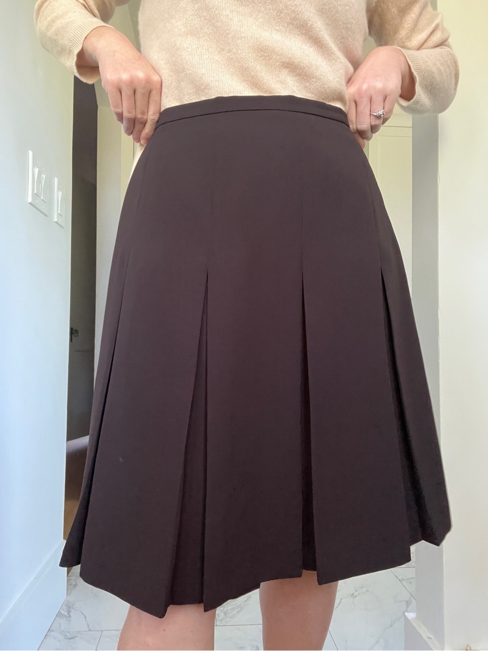 Espresso, brown pleated midi Women's Skirt